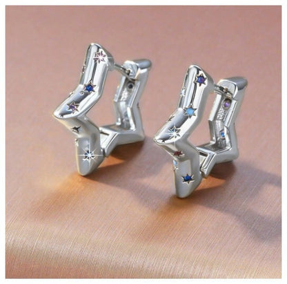 Multicolor accent star - Earrings - Silver - CZs - 1"