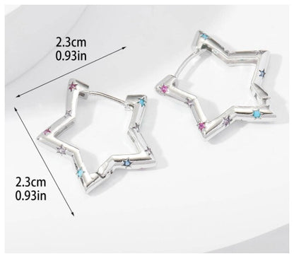 Multicolor accent star - Earrings - Silver - CZs - 1"
