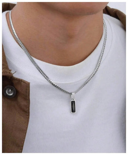 Black rectangle flat chain - Necklace - Silver - 20"