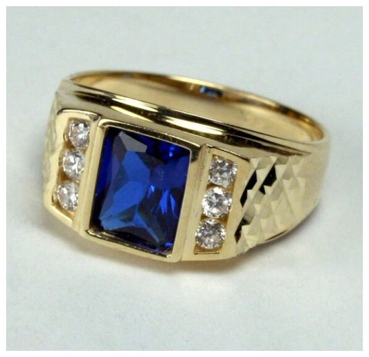 Blue square with accents - Ring - Gold - CZs - Size 12