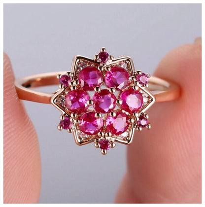 Fuschia Sunflower - Ring - Rose Gold - CZs - Size 10