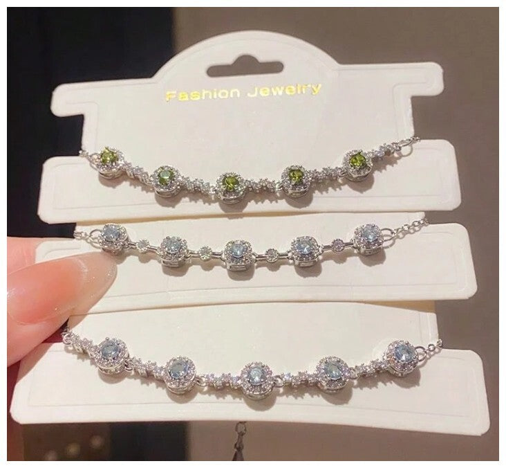 Delicate light blue - Bracelet - Silver - CZs - 7-8"