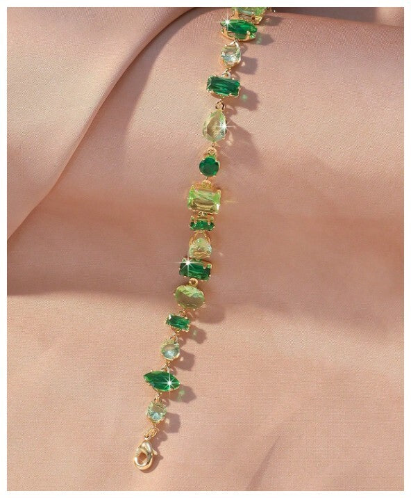 Green multi stone - Bracelet - Gold - CZs - 7-9"