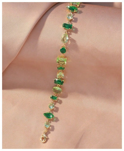 Green multi stone - Bracelet - Gold - CZs - 7-9"