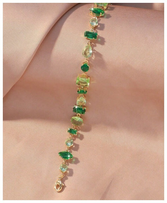 Green multi stone - Bracelet - Gold - CZs - 7-9"