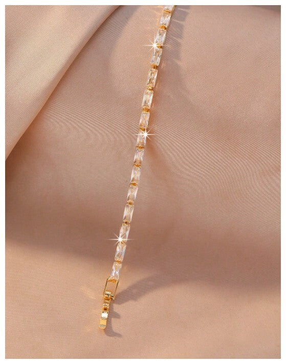 Radiant cut tennis - Bracelet - Gold - CZs - 4mm 7.87"