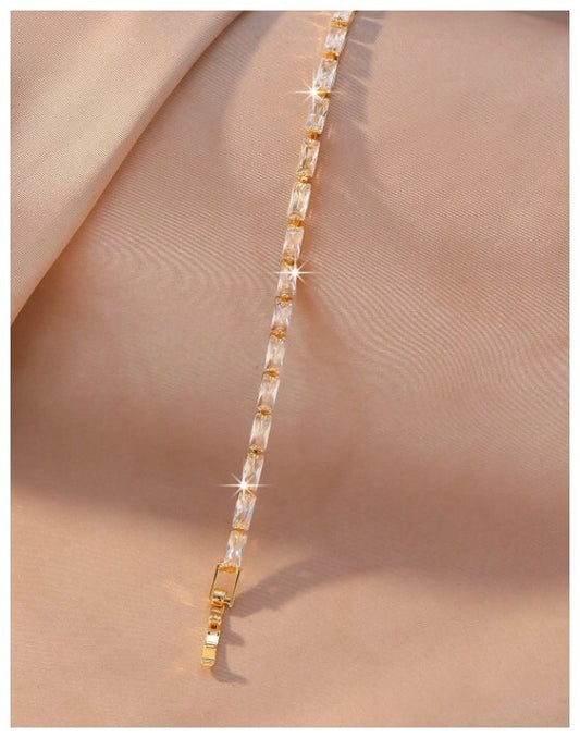 Radiant cut tennis - Bracelet - Gold - CZs - 4mm 7.87"