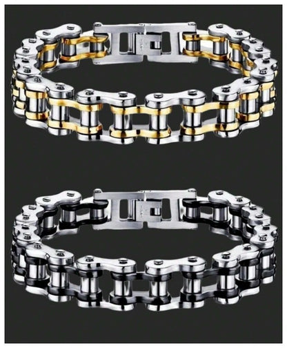 black accent bike chain style - Bracelet - Stainless Steel - 8.5"