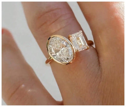 Oval and radiant - Ring - Gold - CZs - Size 10