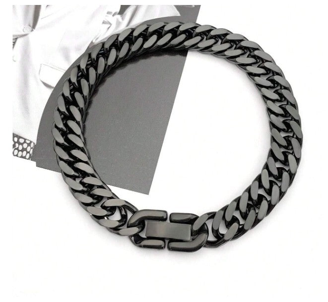 Black Flat link bracelet - Stainless Steel - 5mm 8"