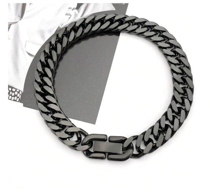 Black Flat link bracelet - Stainless Steel - 5mm 8"