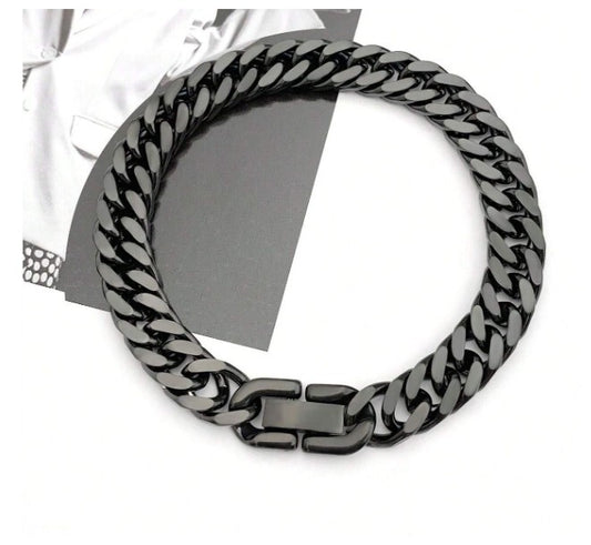 Black Flat link bracelet - Stainless Steel - 5mm 8"