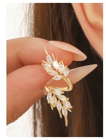 Gold leaf swirl - Earrings - Gold - CZs - 1.5"