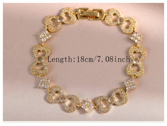 Heart bow design- Bracelet - Gold - CZs - 7"