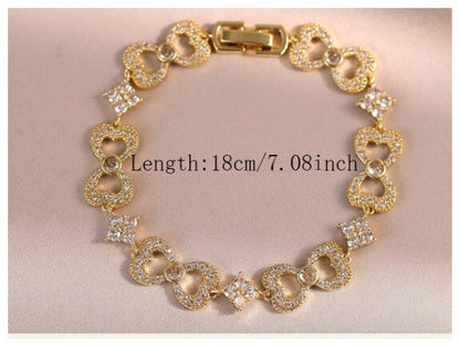 Heart bow design- Bracelet - Gold - CZs - 7"