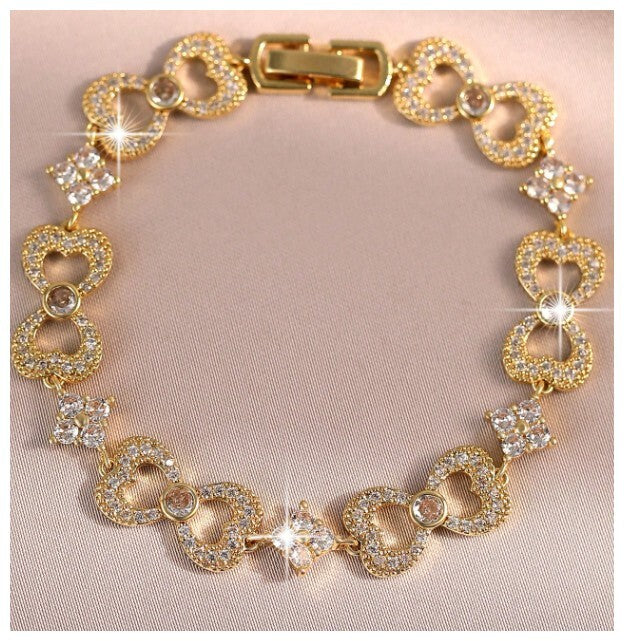 Heart bow design- Bracelet - Gold - CZs - 7"