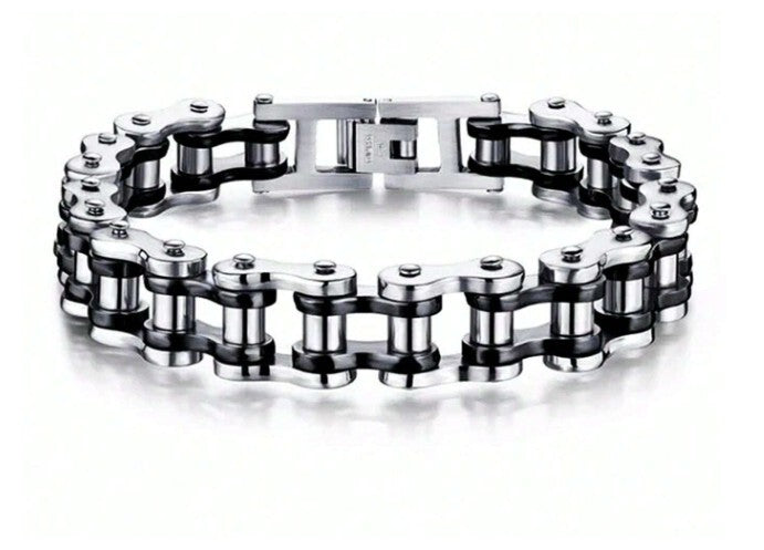 black accent bike chain style - Bracelet - Stainless Steel - 8.5"