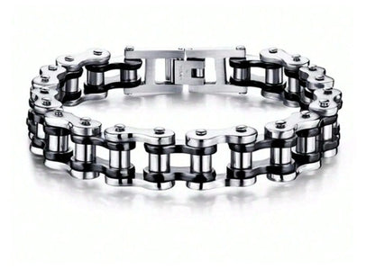 black accent bike chain style - Bracelet - Stainless Steel - 8.5"