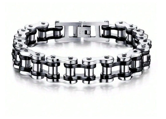 black accent bike chain style - Bracelet - Stainless Steel - 8.5"