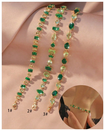 Light and dark green - Bracelet - Gold - CZs - 7-9"