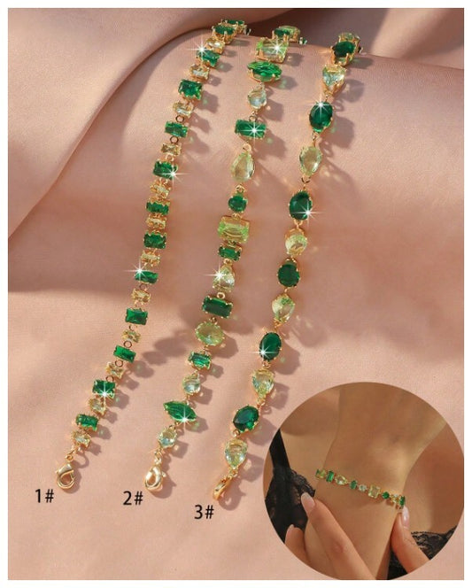 Light and dark green - Bracelet - Gold - CZs - 7-9"