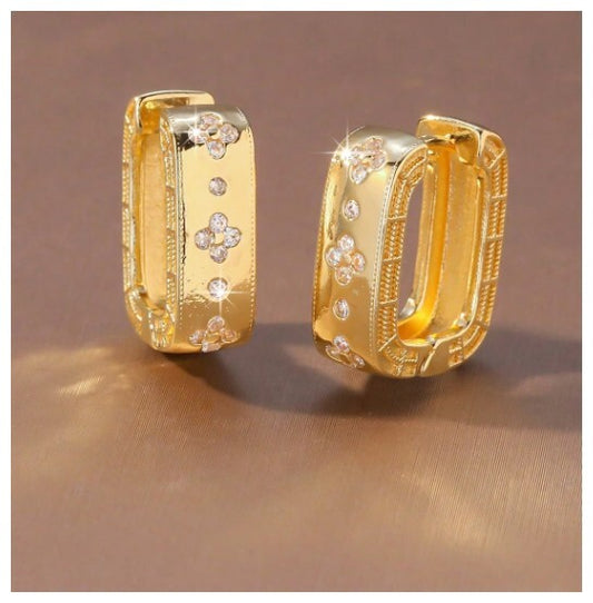 Clover accent hoops - Earrings - Gold - CZs - .7"