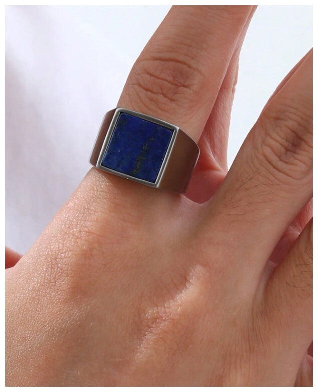 Blue lapis lazuli - Ring - Stainless Steel - Size 10
