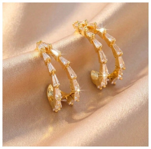 Open center baguette - Earrings - Gold - CZs - 1"