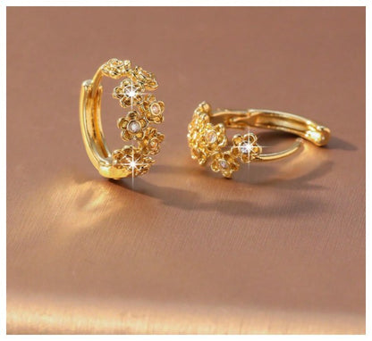 Petite flower hoop - Earrings - Gold - CZs - .5"