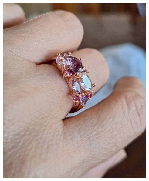 Multicolor pink and purple - Ring - Rose Gold - CZs - Size 9