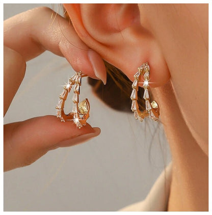 Open center baguette - Earrings - Gold - CZs - 1"