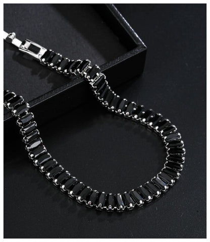 Black baguette tennis - Bracelet - Silver - CZs - 7-8.5"