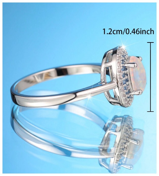 White simulated opal halo - Ring - Silver - CZs - Size 9