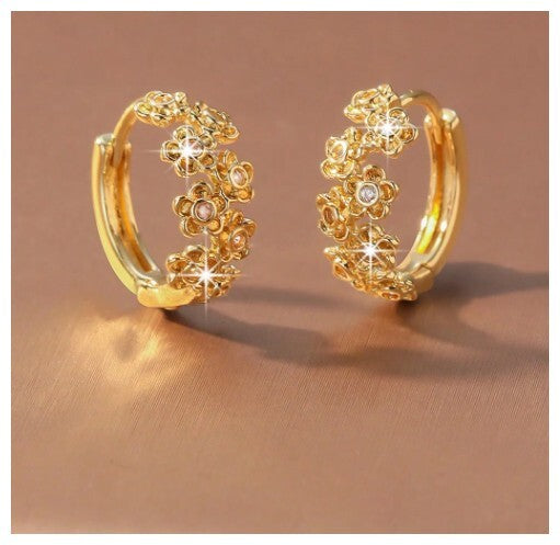 Petite flower hoop - Earrings - Gold - CZs - .5"