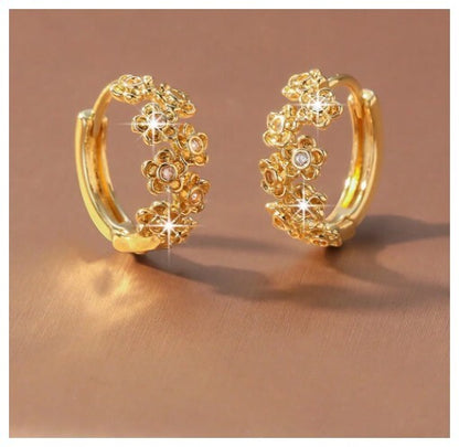 Petite flower hoop - Earrings - Gold - CZs - .5"
