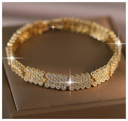 Round stone link - Bracelet - Gold - CZs - 7.5"