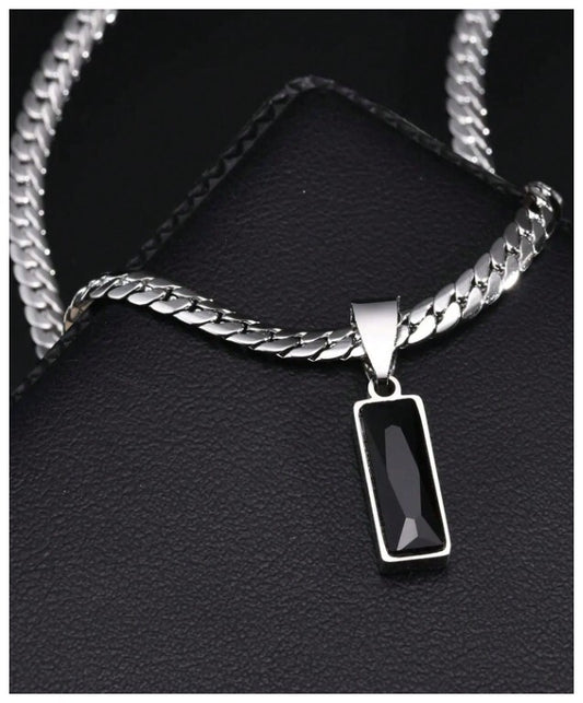Black rectangle flat chain - Necklace - Silver - 20"