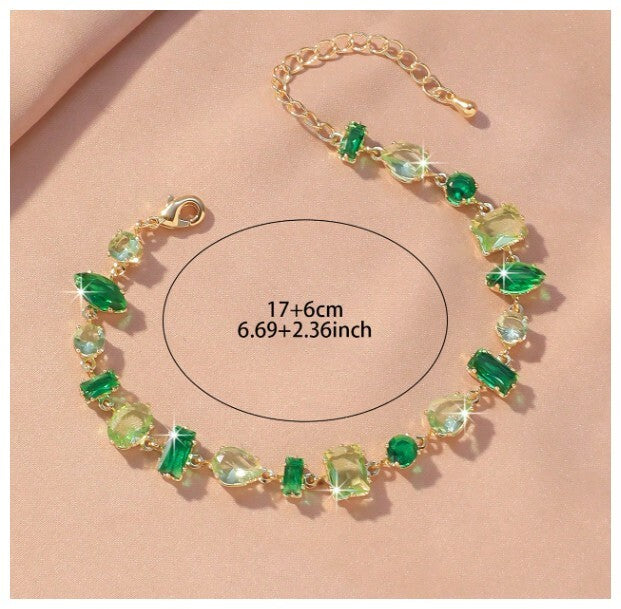Green multi stone - Bracelet - Gold - CZs - 7-9"
