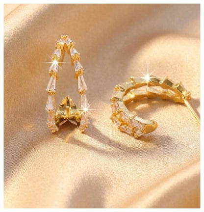 Open center baguette - Earrings - Gold - CZs - 1"