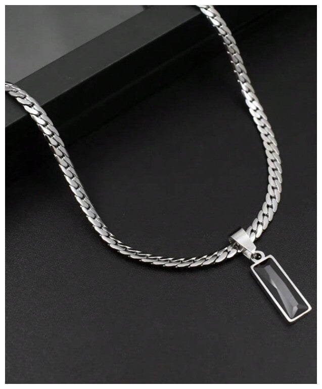 Black rectangle flat chain - Necklace - Silver - 20"