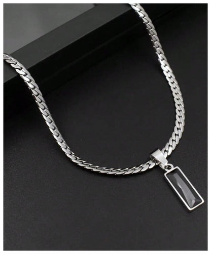 Black rectangle flat chain - Necklace - Silver - 20"