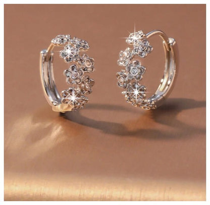 Petite flower hoop - Earrings - Silver - CZs - .5"