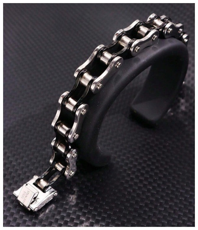 black accent bike chain style - Bracelet - Stainless Steel - 8.5"