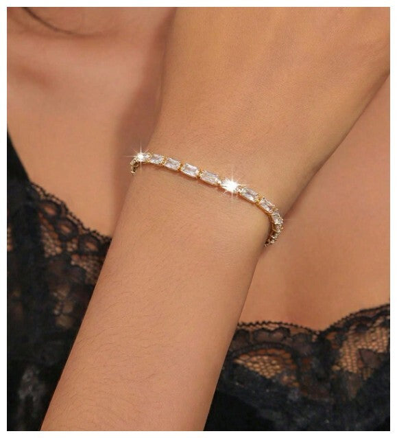 Radiant cut tennis - Bracelet - Gold - CZs - 4mm 7.87"