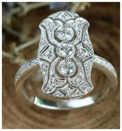 Antique Art Deco style - Ring - Silver - CZs - Size 8