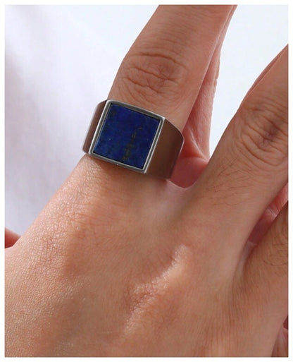 Blue lapis lazuli - Ring - Stainless Steel - Size 9