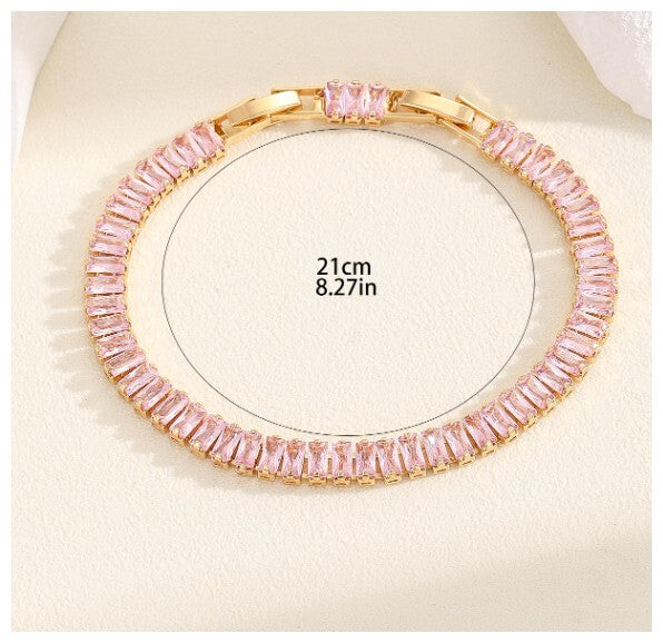 Pink baguette tennis - Bracelet - Gold - CZs - 7-8.5"