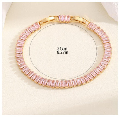 Pink baguette tennis - Bracelet - Gold - CZs - 7-8.5"