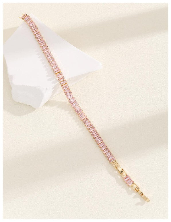 Pink baguette tennis - Bracelet - Gold - CZs - 7-8.5"