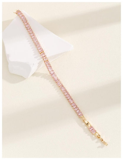 Pink baguette tennis - Bracelet - Gold - CZs - 7-8.5"